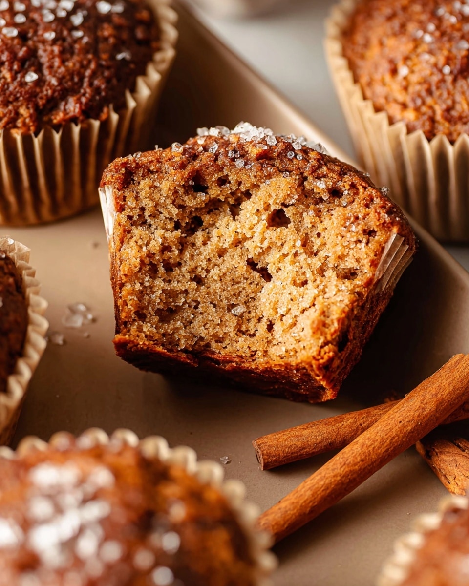 The image shows a batch of freshly baked muffins placed inside a light brown muffin tray on a white marbled surface. The muffins have two different toppings; some are sprinkled with large golden sugar crystals giving them a shiny and crunchy texture, while others have a smooth, cracked, matte brown top showing a soft baked texture. One muffin is slightly tilted, revealing its ribbed dark brown paper liner beneath the golden sugar topping. The mix of sugar-crusted and plain muffins creates a contrast in texture and color, making the whole tray look warm and inviting. Around the tray, there are small bowls with ingredients, enhancing the baking scene. photo taken with an iphone --ar 4:5 --v 7