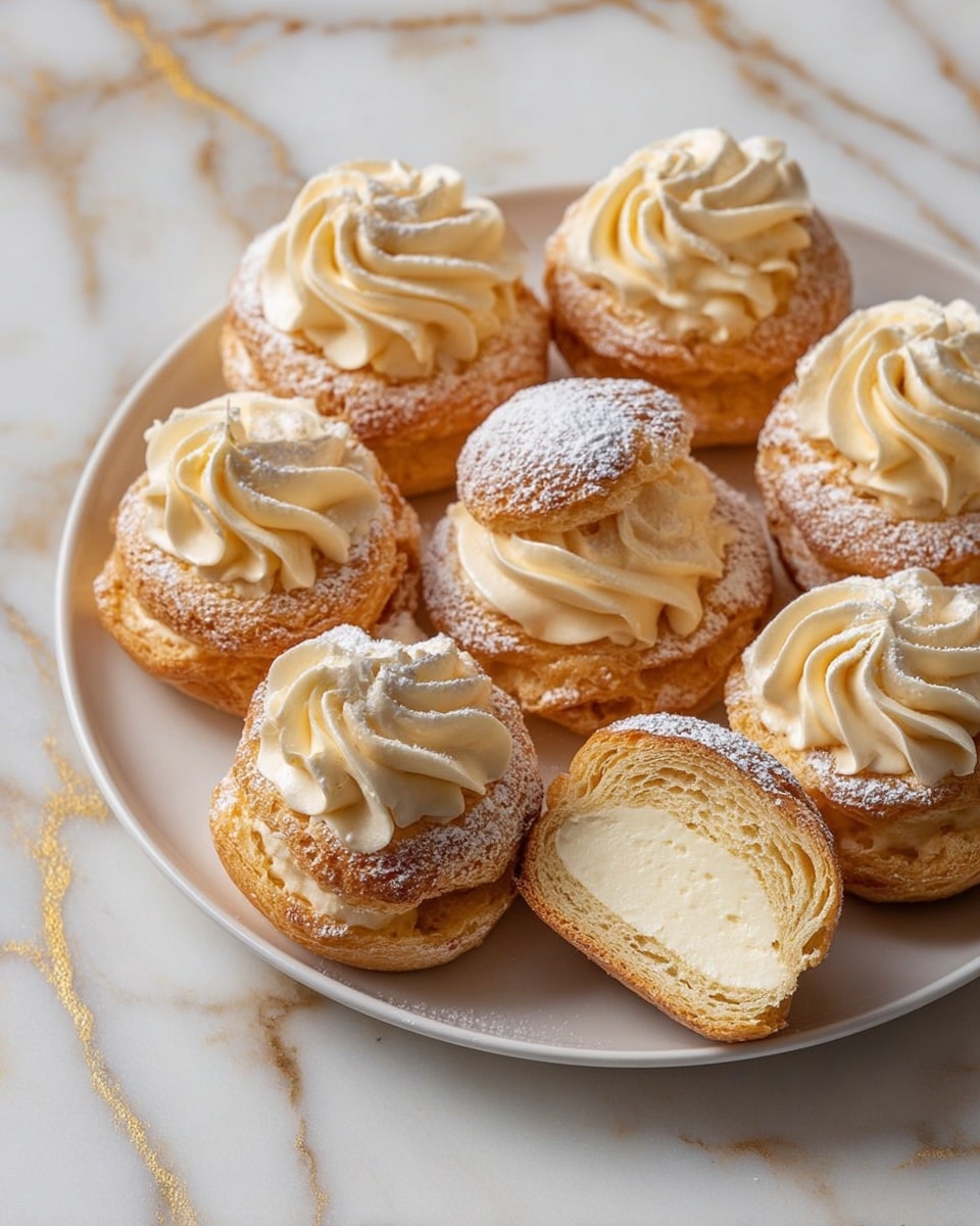 The image shows six round, swirl-shaped golden brown cookies with a slightly rough texture on a black baking tray lined with parchment paper. One cookie is cut in half on a small wooden cutting board below the tray, revealing a soft and airy interior with irregular holes. A serrated knife with crumbs on its blade rests on the cutting board next to the sliced cookie. All items are placed on a white marbled surface. photo taken with an iphone --ar 4:5 --v 7