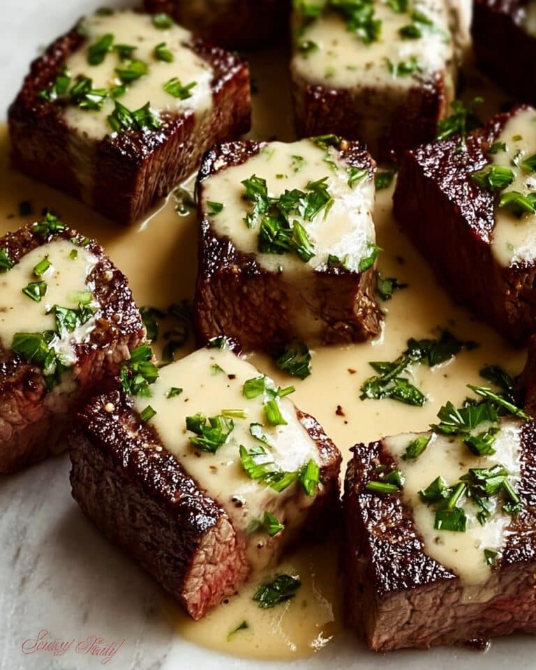Tender Steak Bites in Garlic Butter with Creamy Parmesan Sauce Recipe
