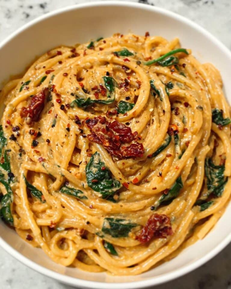 Spaghetti & Spinach with Sun-Dried Tomato Cream Sauce Recipe